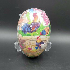 German Paper Mâché Easter Egg Fillable Nesting Egg 7" 18CM Rooster hen & Chicks